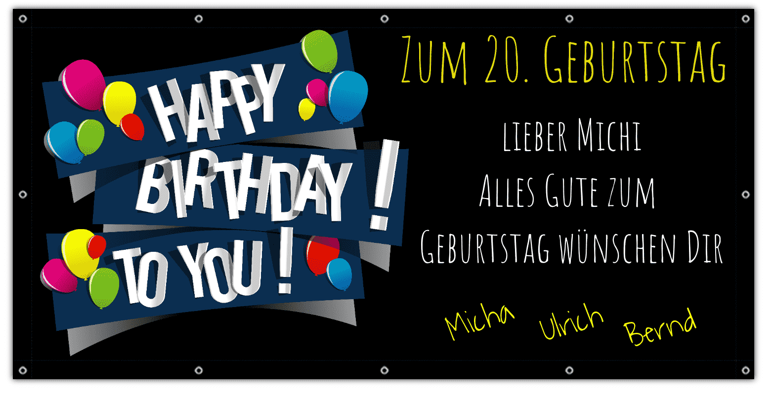 Geburtstagsbanner zum 20. Geburtstag - Montagefertig — Foto Nr. 2