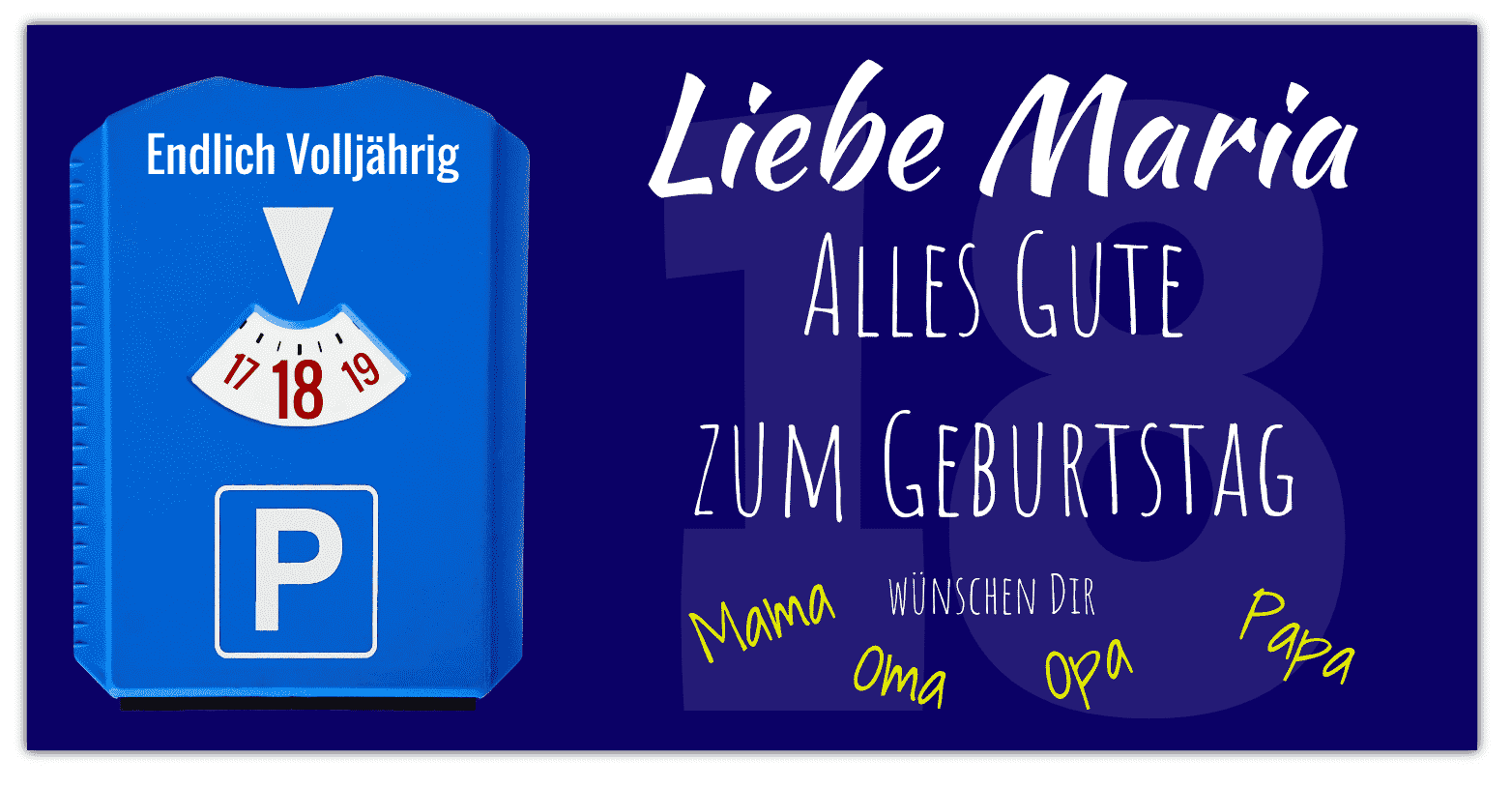 Banner zum 18 Geburtstag - Geburtstagsbanner Motiv "Parkscheibe" — Foto Nr. 2